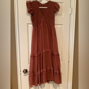 Ruffled Sleeve Dress - Rust Color, Size Small